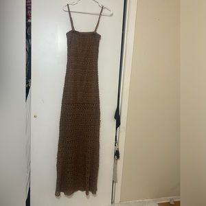 Elegant Brown Crochet Maxi Dress
